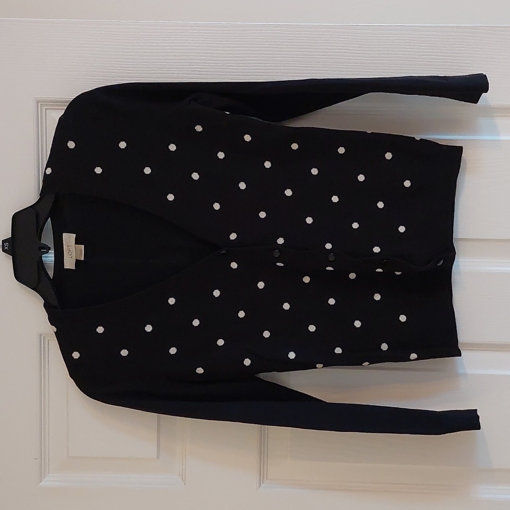 Loft Black & White Polka-dot Cardigan XXSP